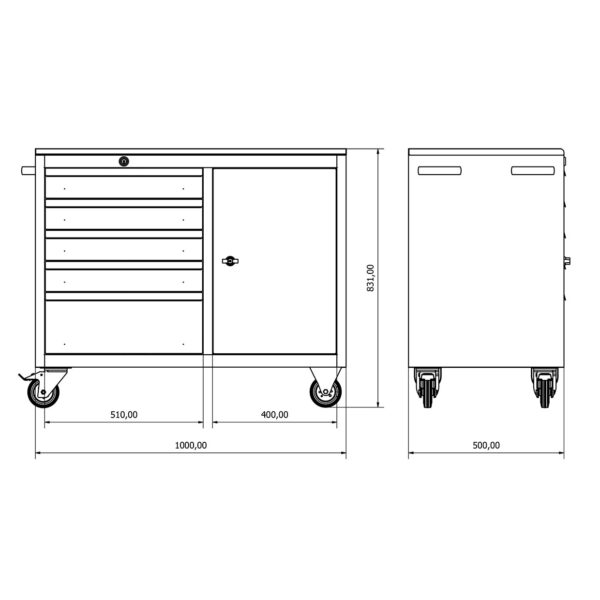 Materialwagen mit 5 Schubladen und Seitentür (leer) Materialwagen 8
